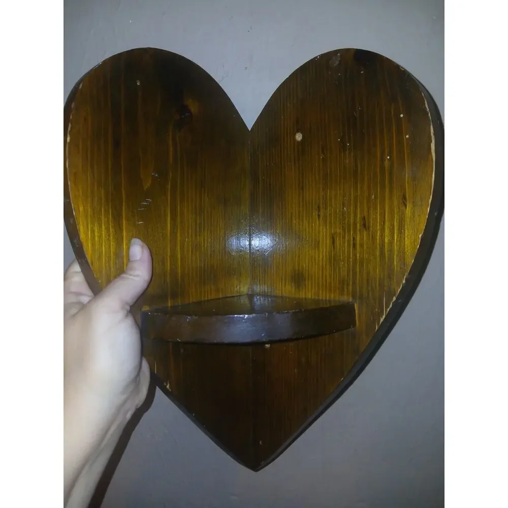 Amish Made Vintage Wooden Corner Heart Wall Hanging Shelf 11” Cottage Core